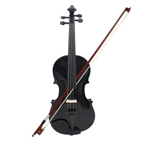 4/4 Full Size Acoustic Violin Solid Wood Fiddle Black With Case Bow Rosin Stringed Instrument For Kids Students Beginner